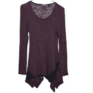 Dex Women's Small Purple Sheer Knit Long Sleeve Shark‎ Bite Hem Sweater Goth